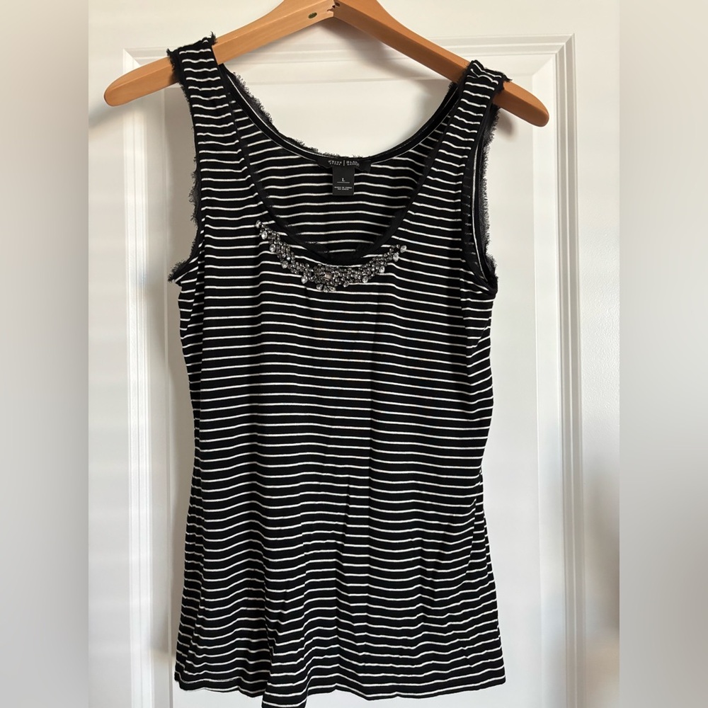 White House Black Market Women’s Black White Striped Sleeveless Top Large